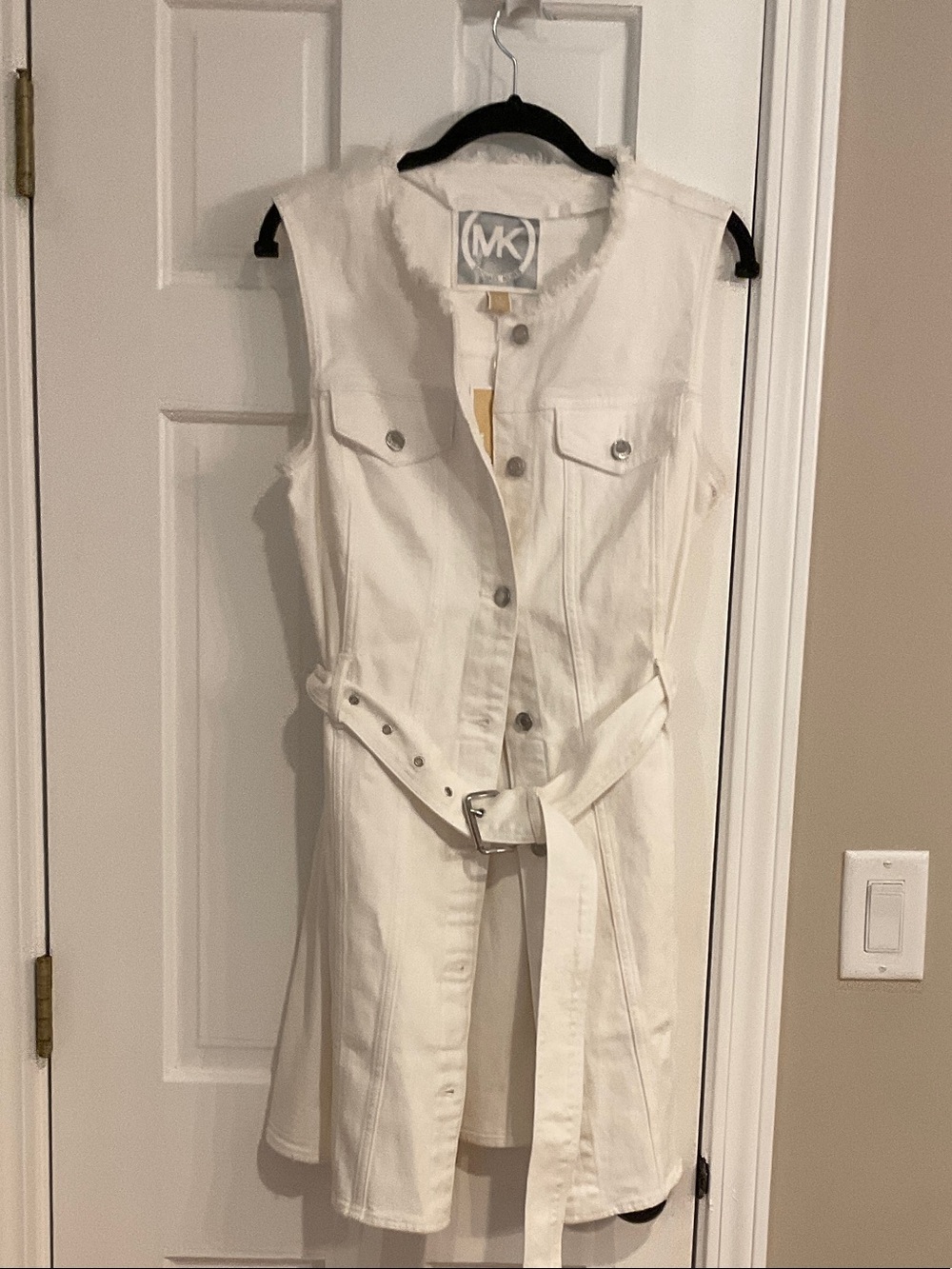 Michael Kors White Sleeveless Denim Dress with Belt